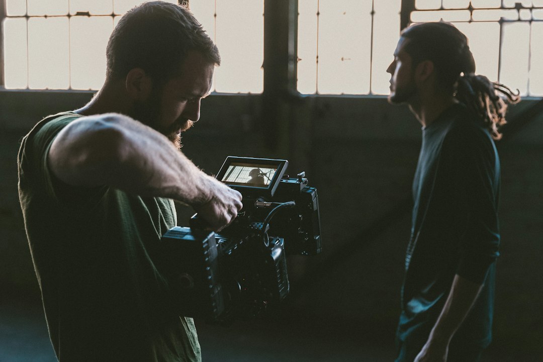 filmmaker reviewing footage