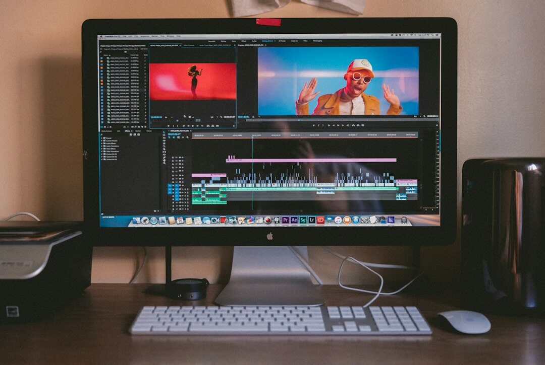 video editor working on computer